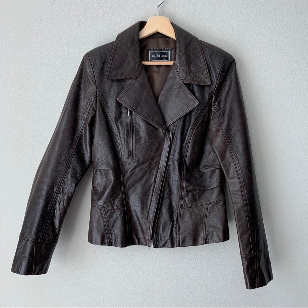 INTUITION Paris Brown Leather Moto Jacket